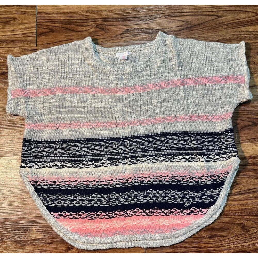 Xhilaration Girls Striped Short Sleeve Shirt Size XL Loose Fit Gray Pink Black